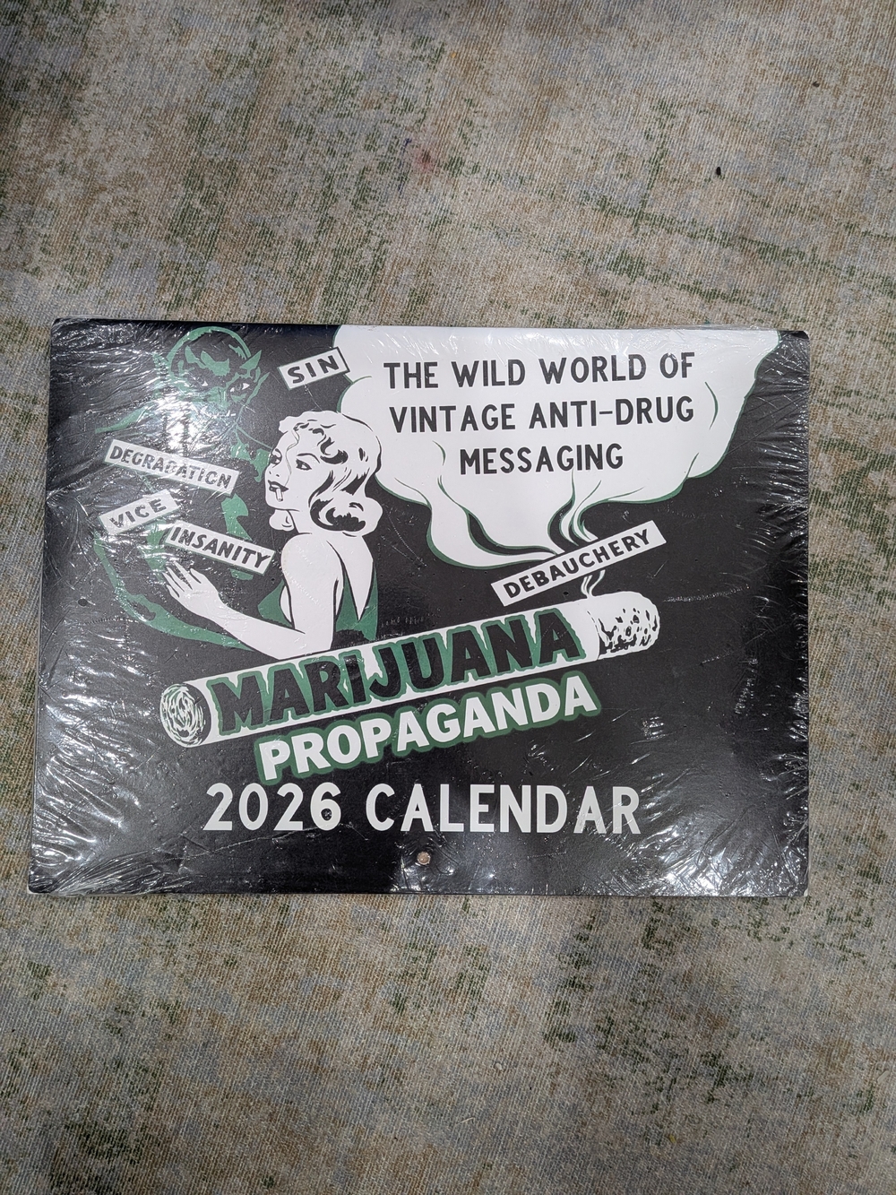 Brand New Novelty Marijuana Propaganda 2026 Calendar - Black & Mint Green Cover